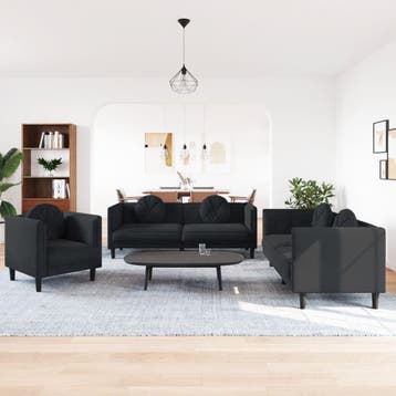 vidaXL 3-delige Loungeset met kussens fluweel zwart, Verzenden