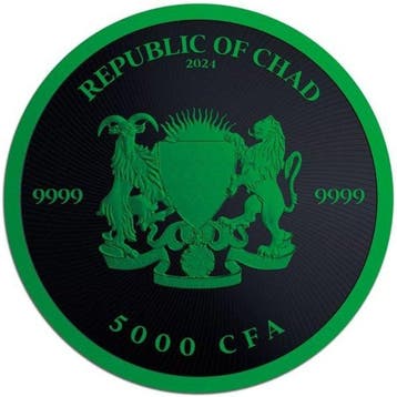 Tchad. 5000 Francs 2024 1 oz Chad Cannabis Cyber Green Black
