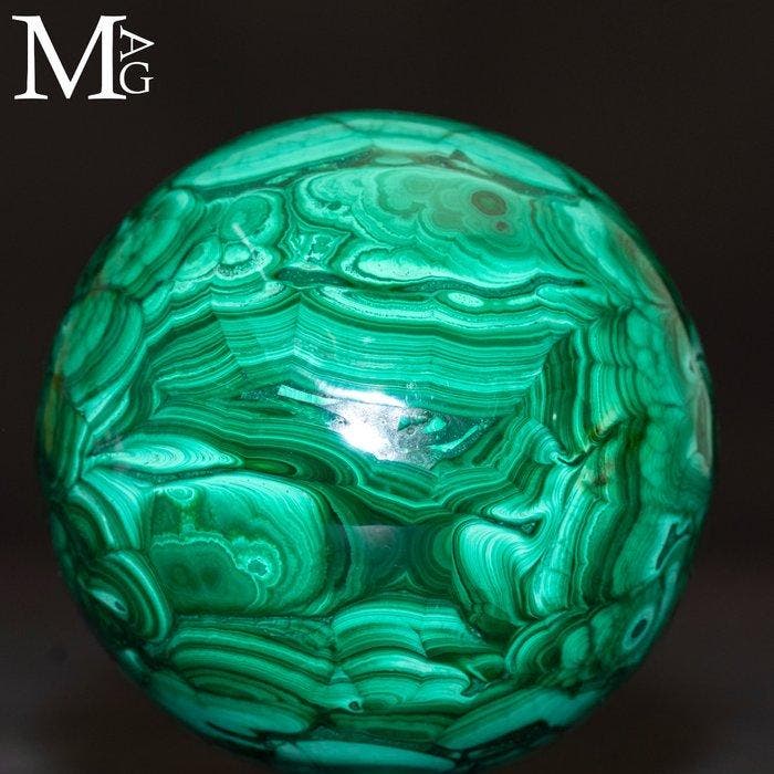 Katanga Mines - Extra kwaliteit malachietbol uit Congo - AAA, Antiquités & Art, Curiosités & Brocante