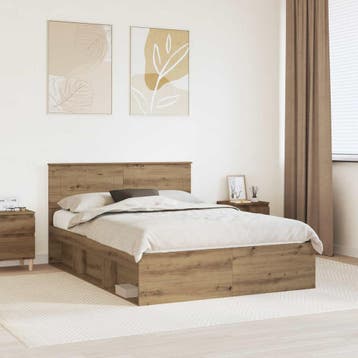 vidaXL Bedframe Ambachtelijk Eiken 150 x 200 cm Bewerkt hout, Verzenden, Nieuw