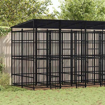 vidaXL Hondenkennel met dak 9,22 m² staal, Verzenden