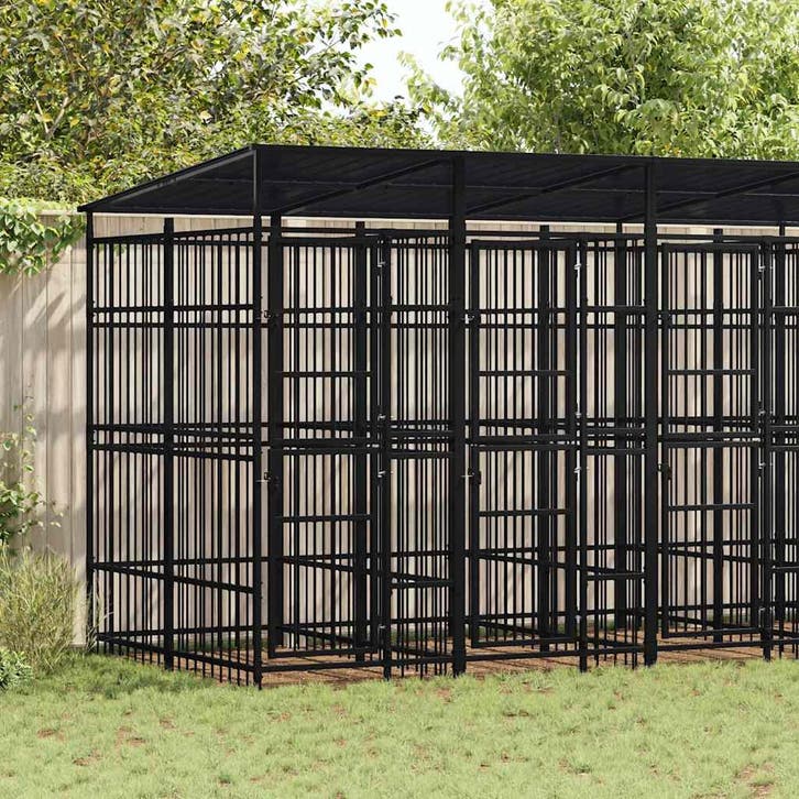 vidaXL Hondenkennel met dak 9,22 m² staal, Dieren en Toebehoren, Hondenbenches, Nieuw, Verzenden