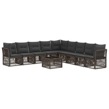 vidaXL Tuinbank Set 10 pcs Grijs poly rattan, Verzenden, Nieuw