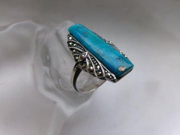 Argent, Cuivre Turquoise et Marcasites - Bague - Style Art