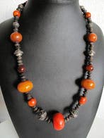 Résine, Argent, Métal, Bois, cornaline - Collier - Berbère, Antiek en Kunst