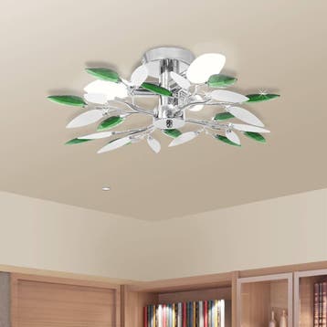 vidaXL Plafondlamp witte en groene acryl kristal bladeren, Verzenden