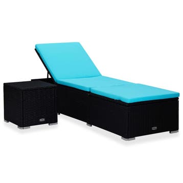 vidaXL Ligbed met kussen en theetafel poly rattan blauw, Tuin en Terras, Verzenden, Nieuw