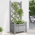 vidaXL Plantenbak met latwerk massief vurenhout grijs, Tuin en Terras, Verzenden, Nieuw