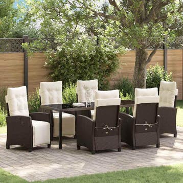 vidaXL Tuin Eettafel Set 7 st Bruin poly rattan, Verzenden, Nieuw