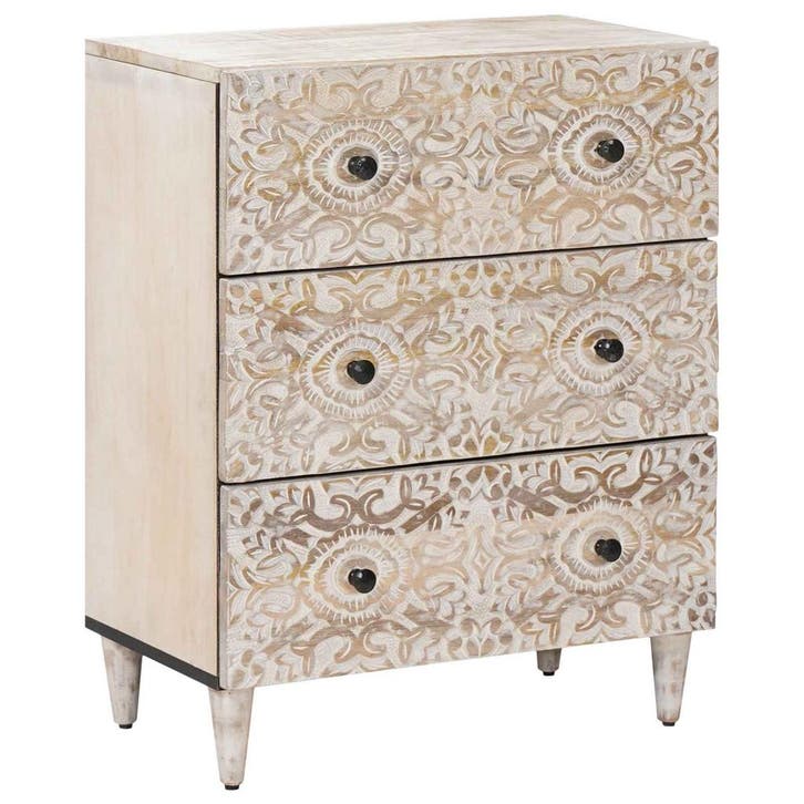 vidaXL Opslag Dressoir Wit 60 x 33,5 x 75 cm Massief Mango, Huis en Inrichting, Kasten | Overige, Nieuw, Verzenden