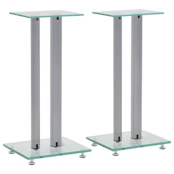 vidaXL Speakerstandaarden zuil-ontwerp gehard glas zilver 2, Verzenden