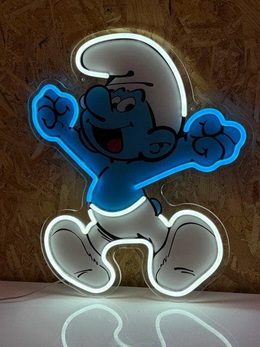 Enseigne néon publicitaire Schtroumpf - Neonlichtbord -, Antiquités & Art, Antiquités | Assiettes décoratives & Carrelages