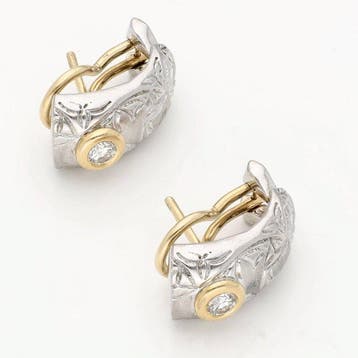 Oorbellen - 18 karaat Geel goud, Witgoud Diamant