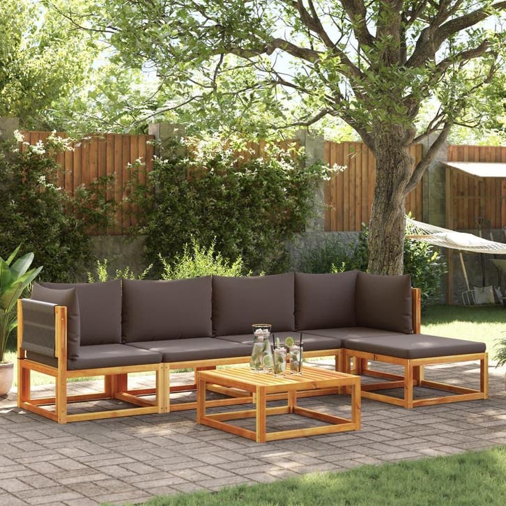 vidaXL 6-delige tuinbankset met kussens acaciahout & touw, Tuin en Terras, Tuinsets en Loungesets, Nieuw, Verzenden