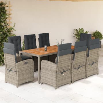 vidaXL 9-delige Tuinset met kussens poly rattan grijs, Verzenden, Nieuw, Tuinset