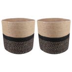 vidaXL Plantenpot Set 2 pcs Naturel en Zwart Ø 28 x 28 cm, Tuin en Terras, Verzenden, Nieuw