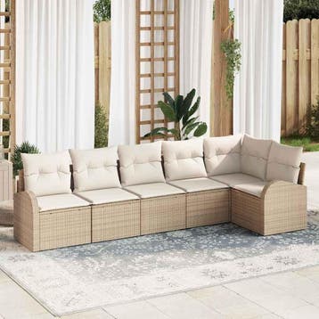 vidaXL Tuinbank Set 6 st Beige en Wit poly rattan, Verzenden