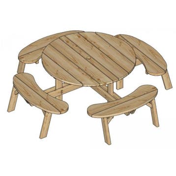 Picknicktafel in hout picknickbank rond model met 4, Nieuw