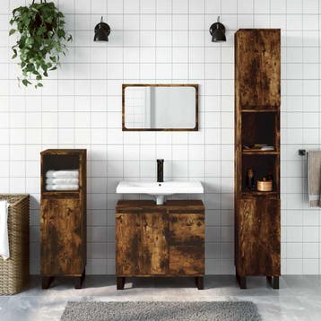 vidaXL 3-delige Badkamermeubelset bewerkt hout gerookt, Verzenden, Nieuw