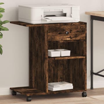 vidaXL Printerkastje met wielen 60x40x68,5 cm gerookt, Verzenden