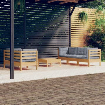 vidaXL 6-delige Loungeset met grijze kussens grenenhout, Verzenden, Loungeset