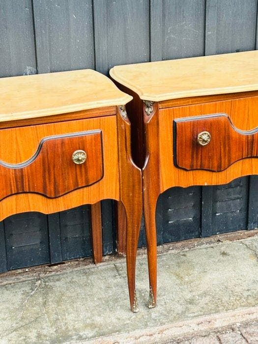 Table de chevet - Bois, Marbre - Tables de chevet design, Antiquités & Art, Curiosités & Brocante