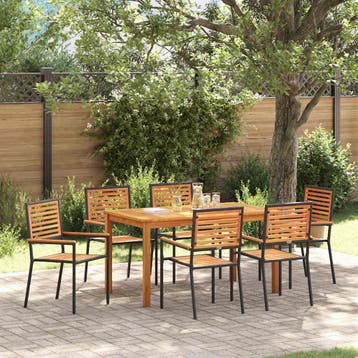 vidaXL Tuin Eettafel Set 7 st Zwart Massief Acacia Hout, Verzenden, Nieuw