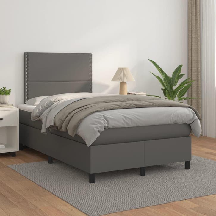 vidaXL Boxspring met matras kunstleer grijs 120x200 cm, Huis en Inrichting, Slaapkamer | Bedden, Nieuw, Verzenden