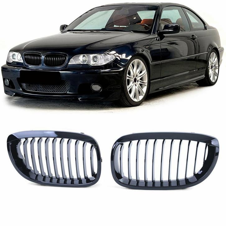 Glans Zwarte Nieren BMW 3 Serie E46 Coupe/Cabrio 03-06 B0163, Auto-onderdelen, Carrosserie, Nieuw, BMW, Voor, Links, Rechts