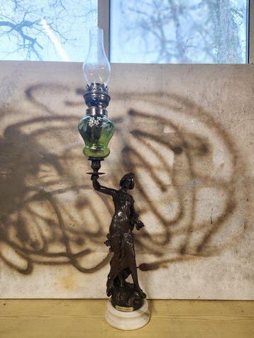 Oil Lamp after Moreau - sculptuur, SPING FLOWERS - 80 cm -