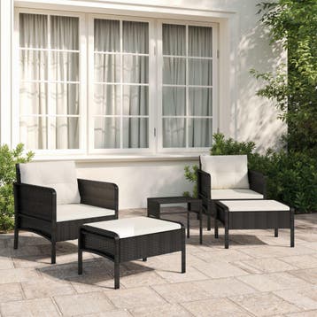 vidaXL 5-delige Loungeset met kussens poly rattan zwart, Verzenden, Nieuw, Loungeset