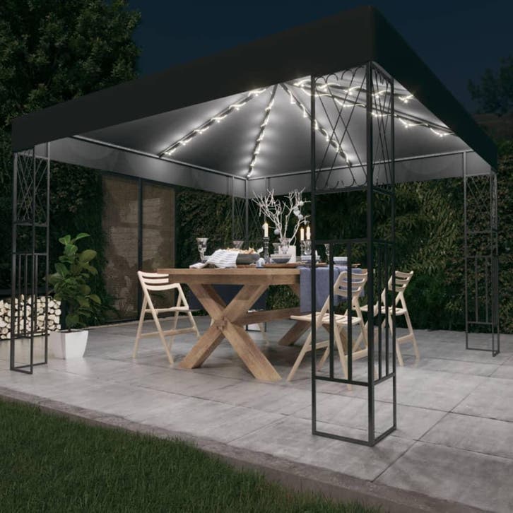 vidaXL Prieel met LED-lichtslinger 3x3 m stof, Tuin en Terras, Partytenten, Nieuw, Verzenden