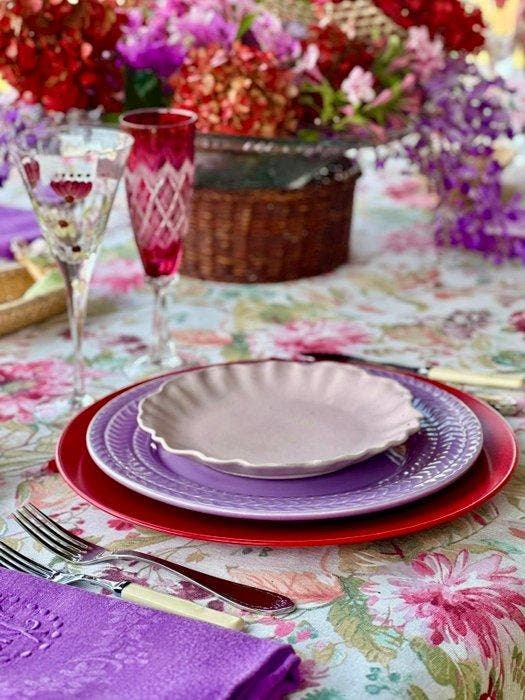 Tafelkleed met een Engels landelijk patroon, wilde bloemen., Antiquités & Art, Tapis & Textile