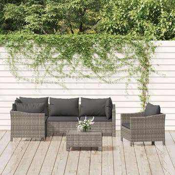 vidaXL 6-delige Loungeset met kussens poly rattan grijs, Jardin & Terrasse, Verzenden, Loungeset