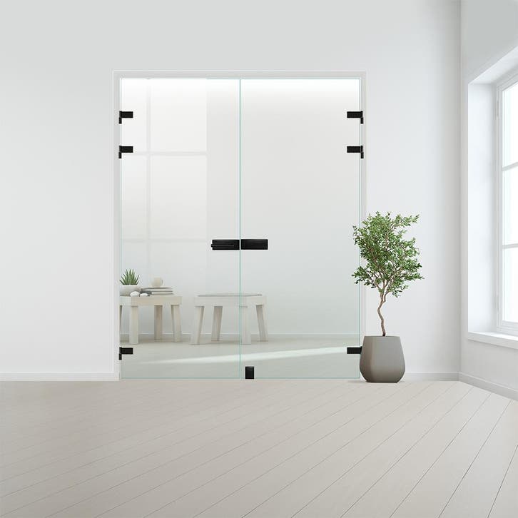Glazen dubbele binnendeur XL voor opdek kozijn zwart beslag-, Doe-het-zelf en Bouw, Glas en Ramen, Nieuw, Verzenden