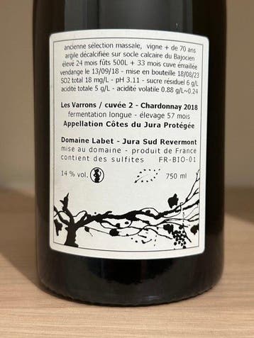 2018 Domaine Labet Les Varrons - Côtes du Jura - 1 Fles