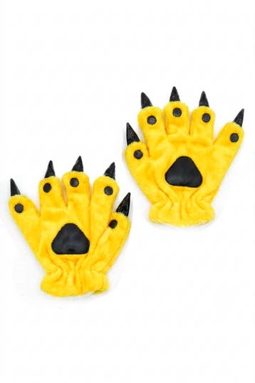 KIMU® Klauwen Handschoenen Geel Pluche Handschoen Nagels Die, Ophalen of Verzenden