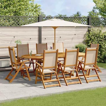 vidaXL 9-delige Tuinset massief acaciahout en textileen, Verzenden, Tuinset