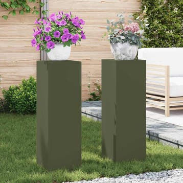 vidaXL Plantenstand 2 pcs Olijfgroen 24 x 24 x 75 cm Staal, Verzenden
