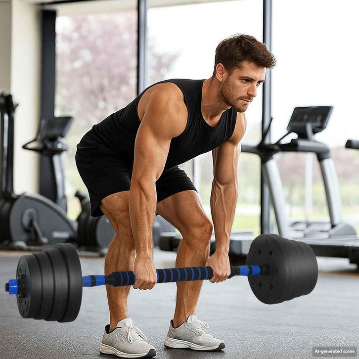 vidaXL 4-in-1 Halterset 40kg Zwart en Blauw Cement en, Sports & Fitness, Équipement de fitness, Envoi