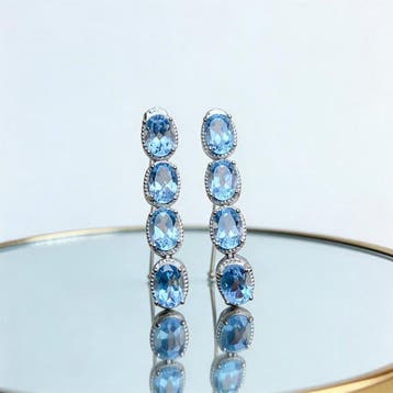 Zonder minimumprijs - Oorbellen Zilver - 7.60ct. tw. Topaas, Nieuw