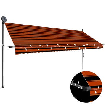 vidaXL Luifel handmatig uitschuifbaar met LED 400 cm oranje, Verzenden, Nieuw