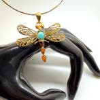 Libellensieraad van natuurlijke Baltische amber en turquoise