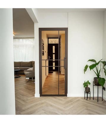 OUTLET: Stalen Binnendeur Brons 6 Vlaks Brons rook glas 211,, 80 tot 100 cm, Binnendeur, Nieuw, Metaal