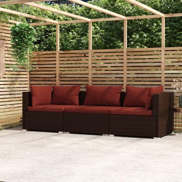 vidaXL Bank 3-zits met kussens poly rattan bruin, Tuin en Terras, Verzenden, Nieuw