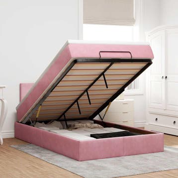 vidaXL Bed poef met matras en LEDs 120x190 cm fluweel roze, Verzenden, Nieuw