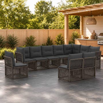 vidaXL Tuinbank Set 10 st 10-zits Grijs poly rattan, Tuin en Terras, Verzenden, Nieuw
