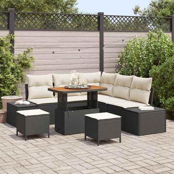 vidaXL Tuinbank Set 8 st Zwart poly rattan, Verzenden, Nieuw