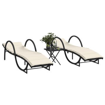 vidaXL Ligbedden 2 st met tafel poly rattan zwart, Tuin en Terras, Verzenden, Nieuw
