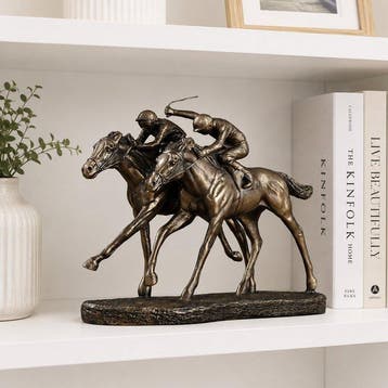 sculptuur, Horse Racing Sculpture – Bronze Effect Resin, Antiek en Kunst